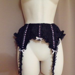 Beautiful Black Garter Belt with Pink Accents Size M